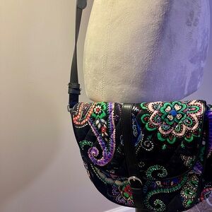 VERA BRADLEY Slim Saddle Bag KIEV PAISLEY Purse Tote Crossbody Cell Pocket